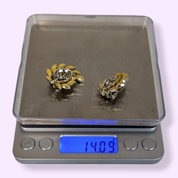 V. Lisner Yellow Enamel Rhinestone Earrings - Picture 6 of 6